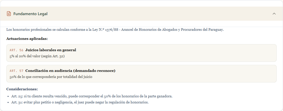 Fundamento legal desplegado con los artículos aplicados y las consideraciones de los Art. 25 y 31