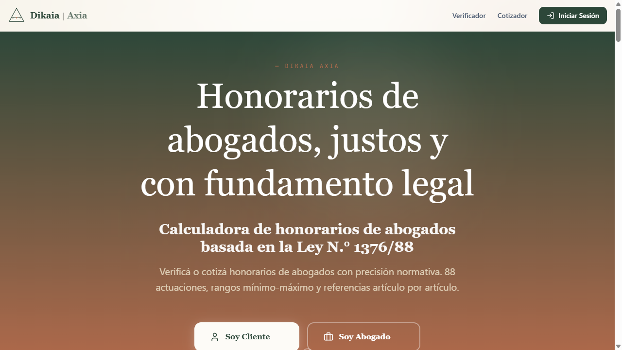 Pantalla principal de AXIA con opciones para Cliente y Abogado