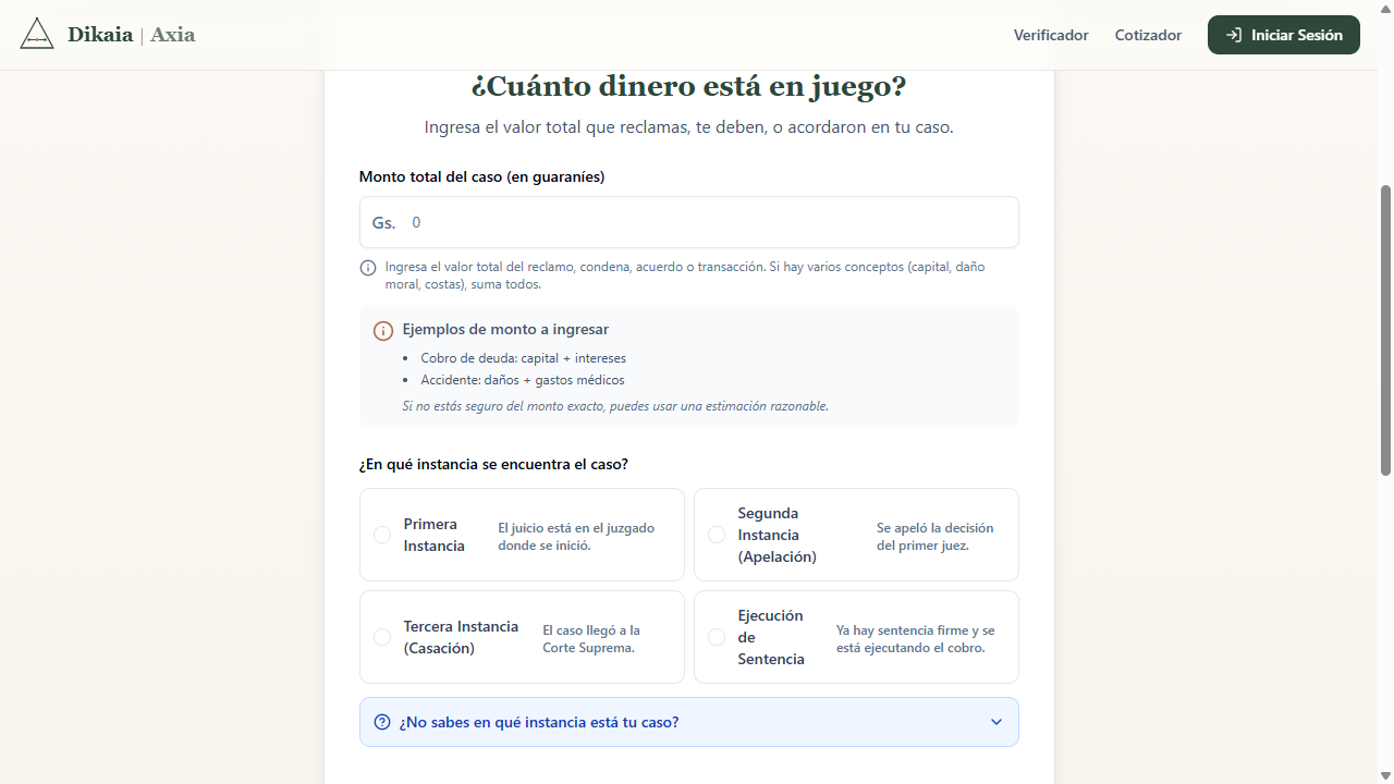 Paso 2: Ingreso de la base económica y selección de instancia