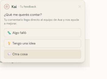 Panel de Feedback con las tres categorías de comentario